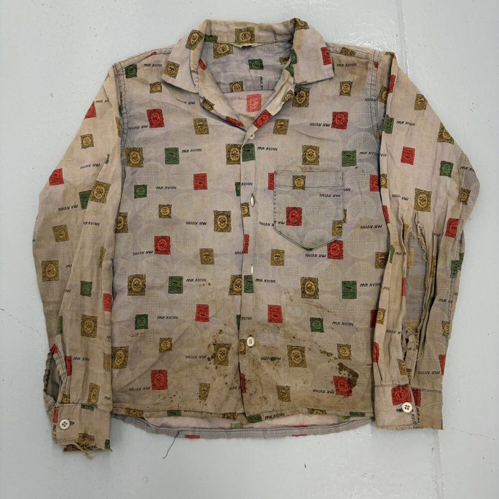Vintage 50s Sportswear Grey Distressed Pattern Loop Collar